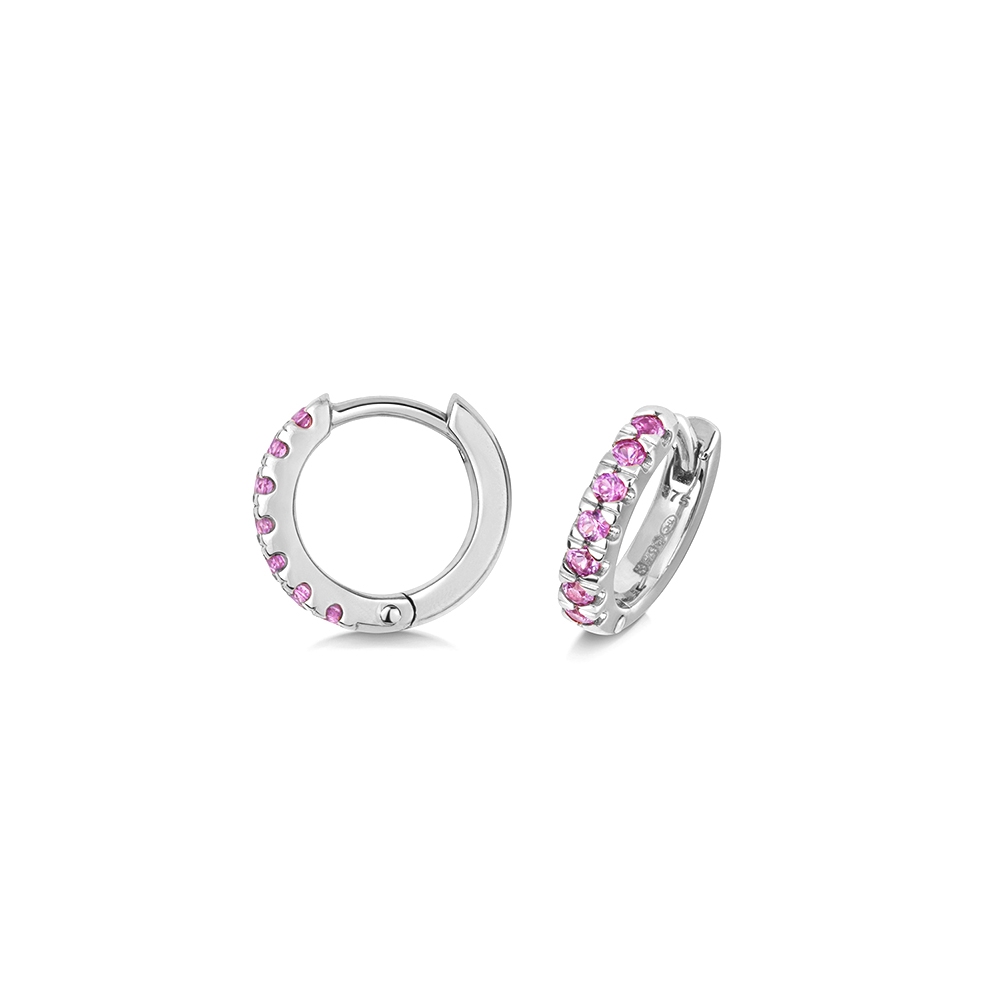 4 Prong Round Classic hoop Pink Sapphire Earrings