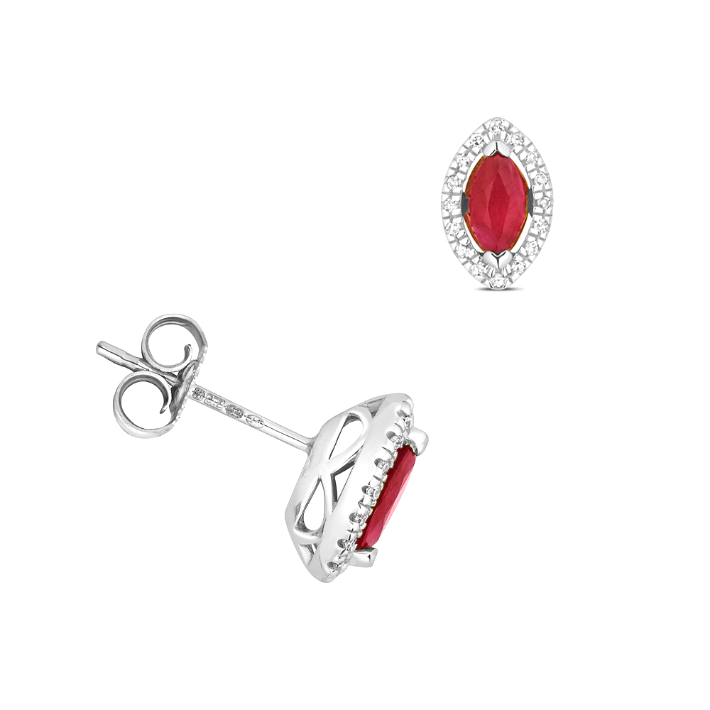 prong setting marquise shape emerald gemstone and side stone earring