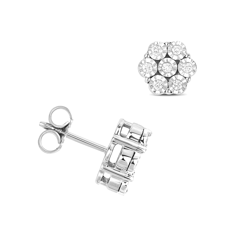 round shape illusion plate diamond stud earring