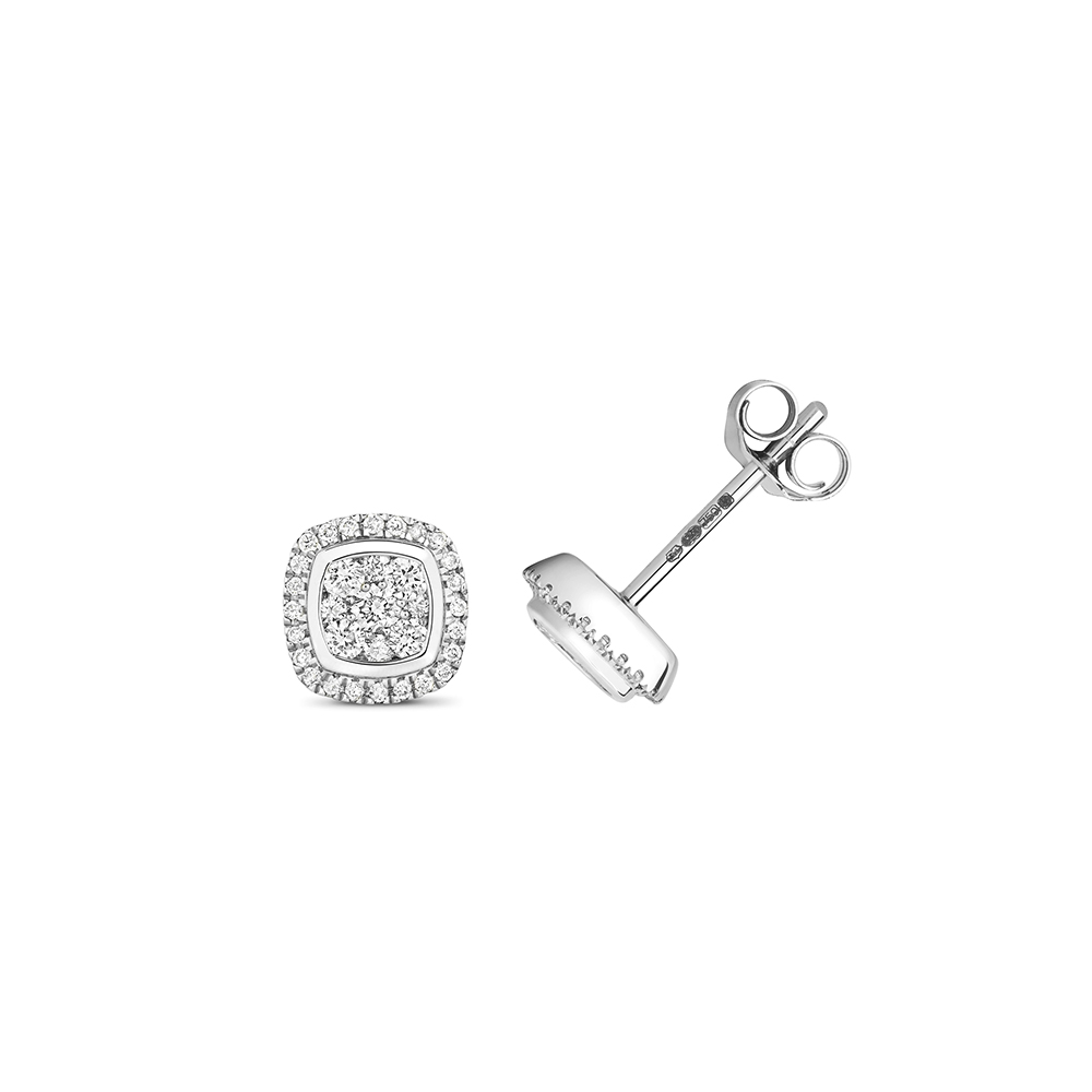 round shape cushion style diamond halo earring