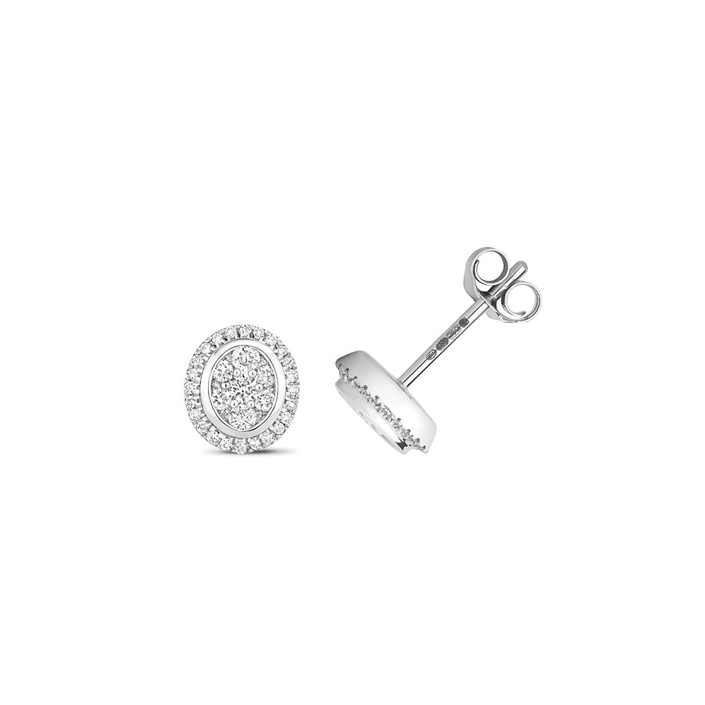 round shape oval style diamond halo earring
