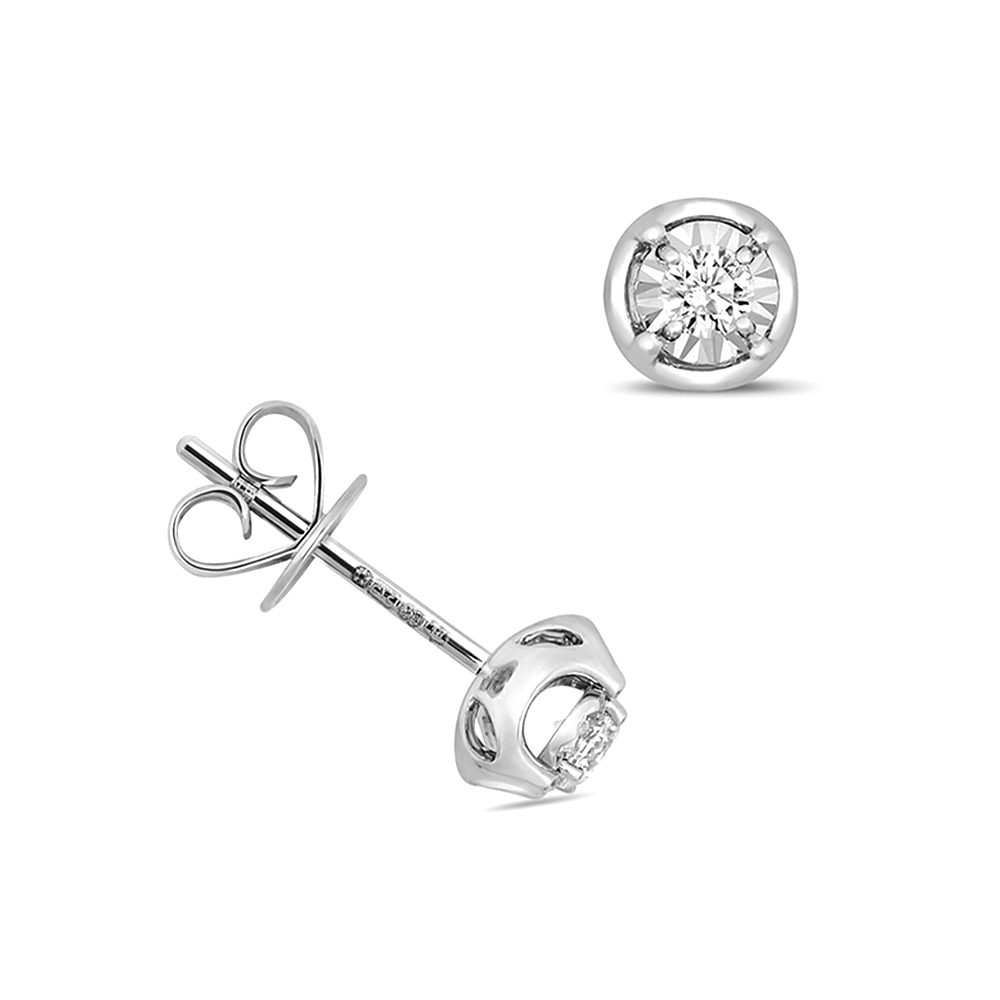 prong setting round shape illusion plate diamond stud earring