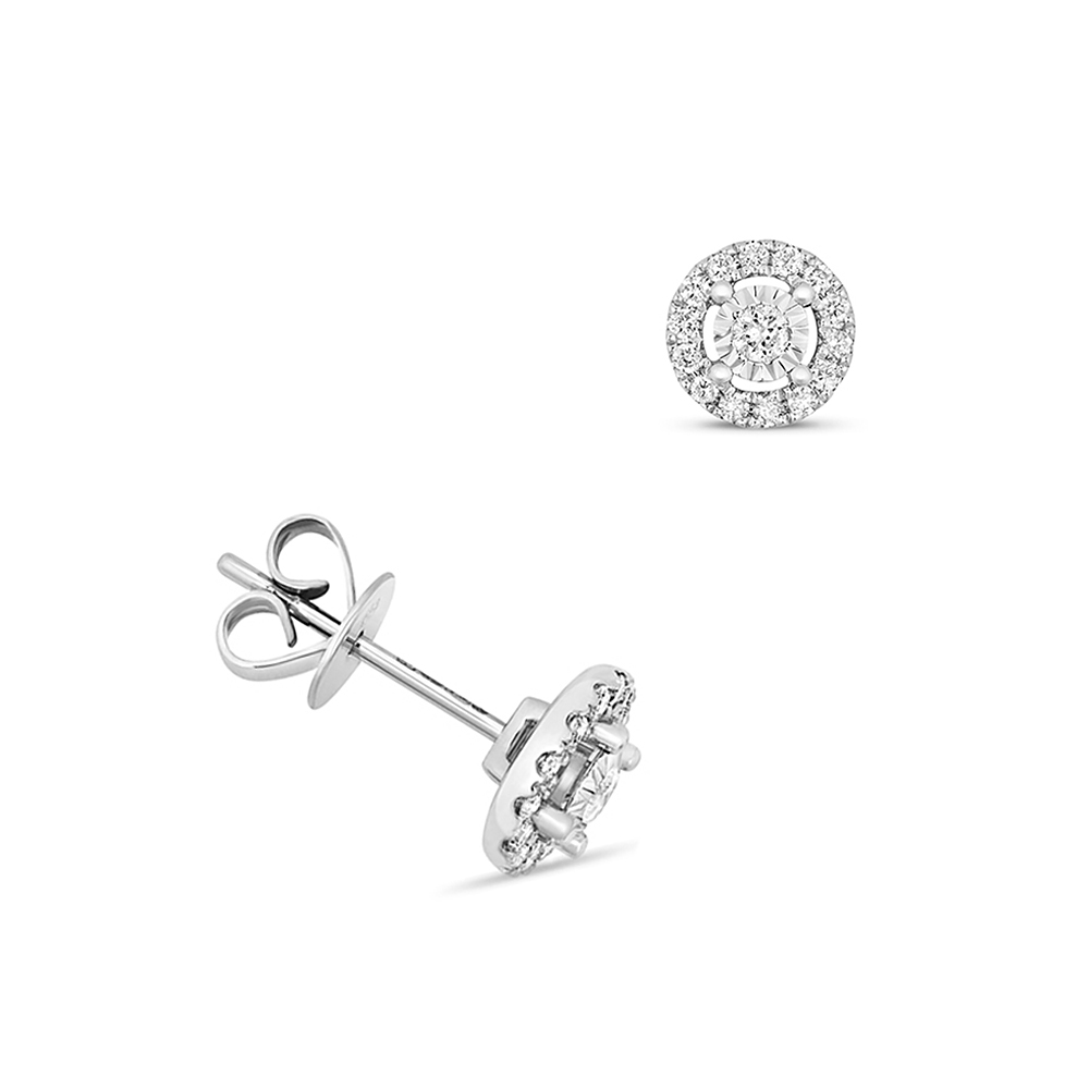 4 Prong setting round shape illusion plate diamond halo earring