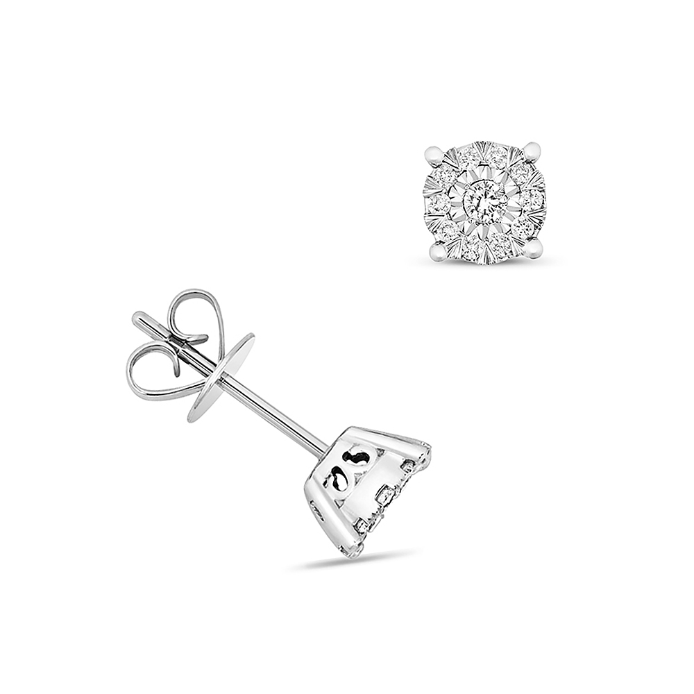 prong setting round shape illusion plate diamond stud earring