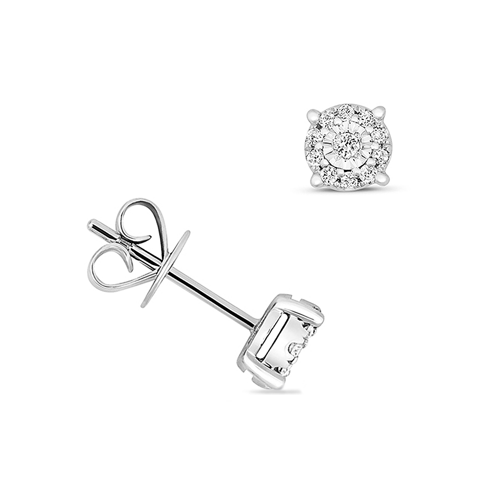 prong setting round shape illusion plate diamond stud earring