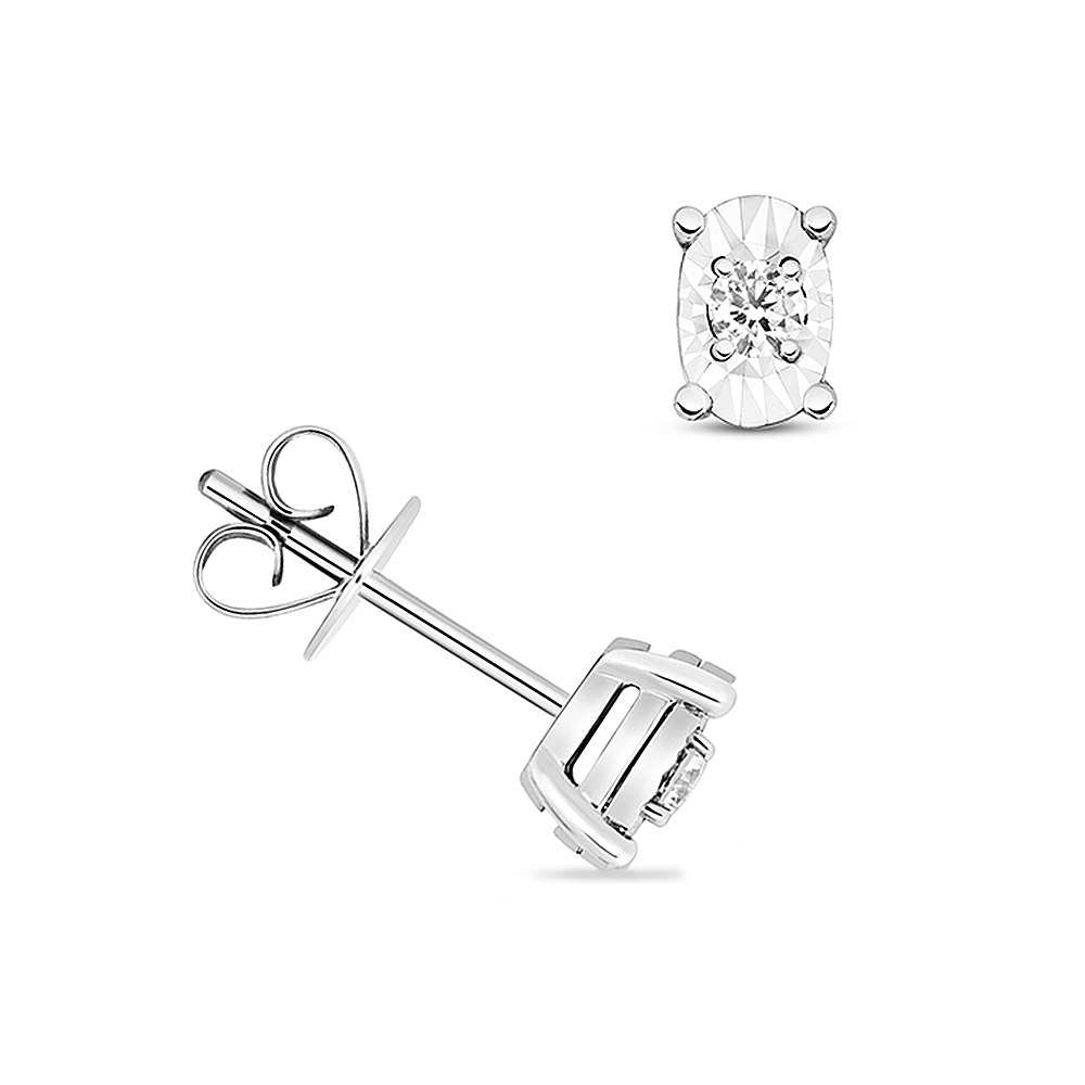 prong setting round shape oval style illusion plate diamond stud earring