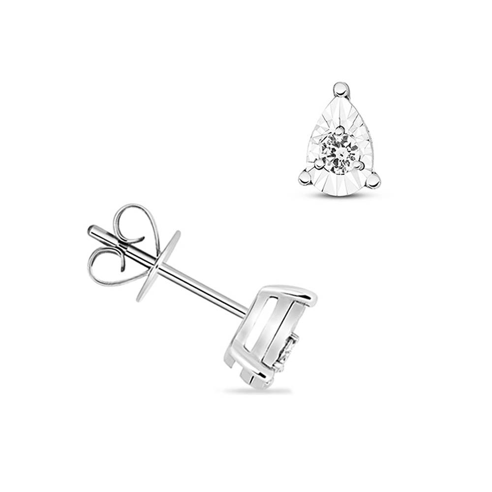 prong setting round shape pear style illusion plate diamond stud earring