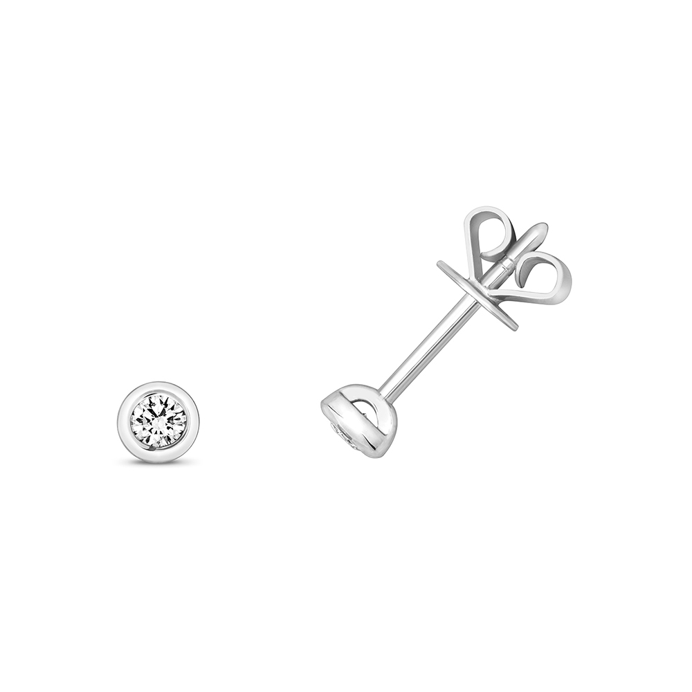 bezel setting round shape diamond stud earring