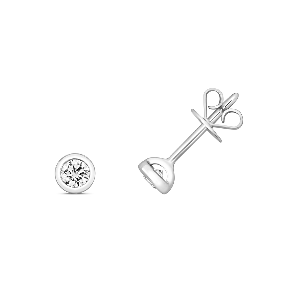 bezel setting round shape diamond stud earring