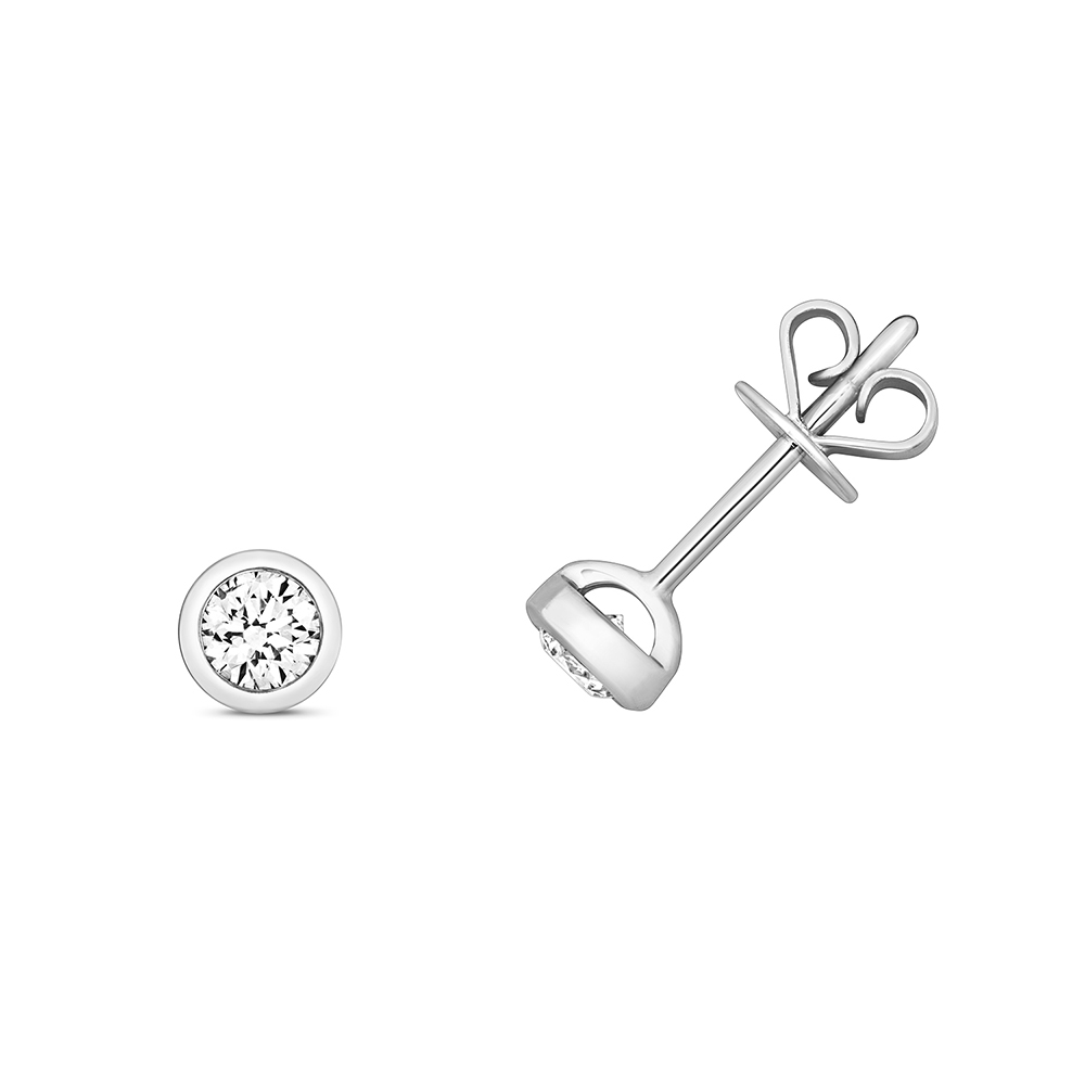 bezel setting round shape diamond stud earring