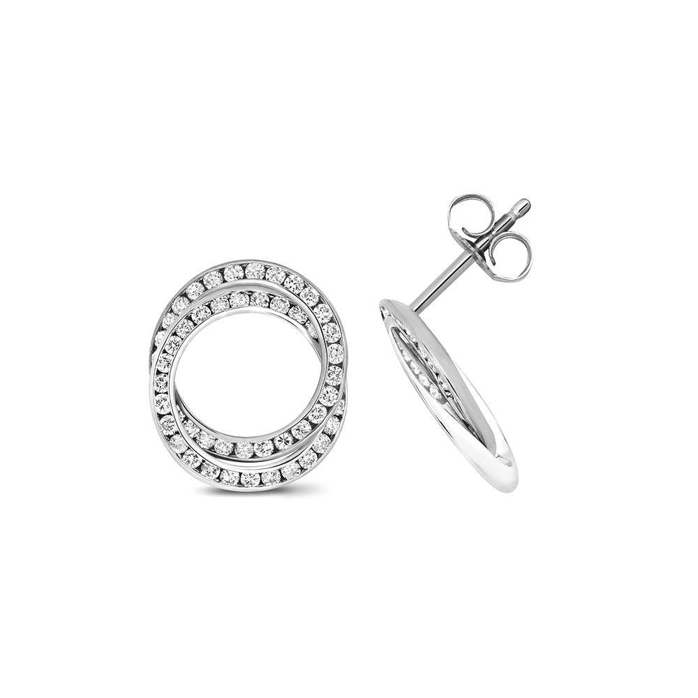 channel setting round shape 2 tone circle stud earring