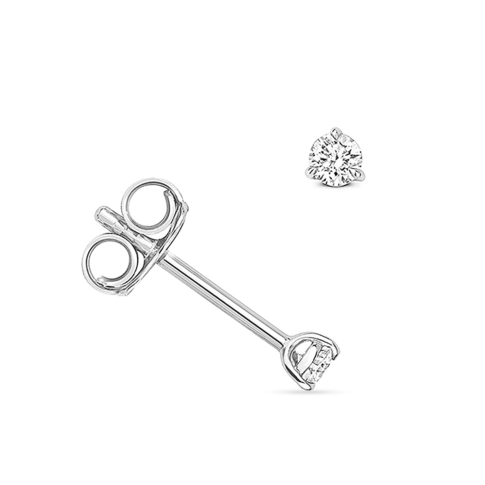 3 prong setting round shape diamond stud earring