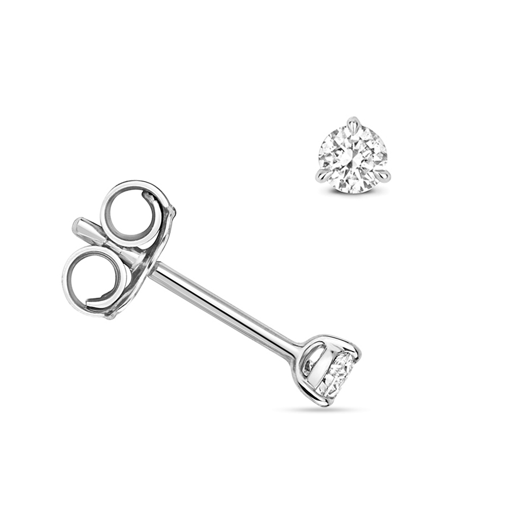 3 prong setting round shape diamond stud earring