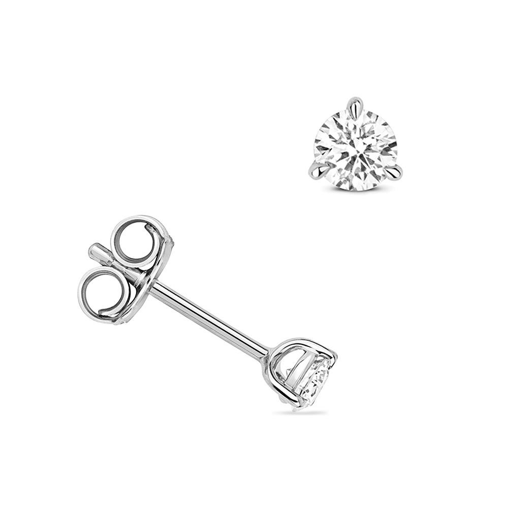 3 prong setting round shape diamond stud earring