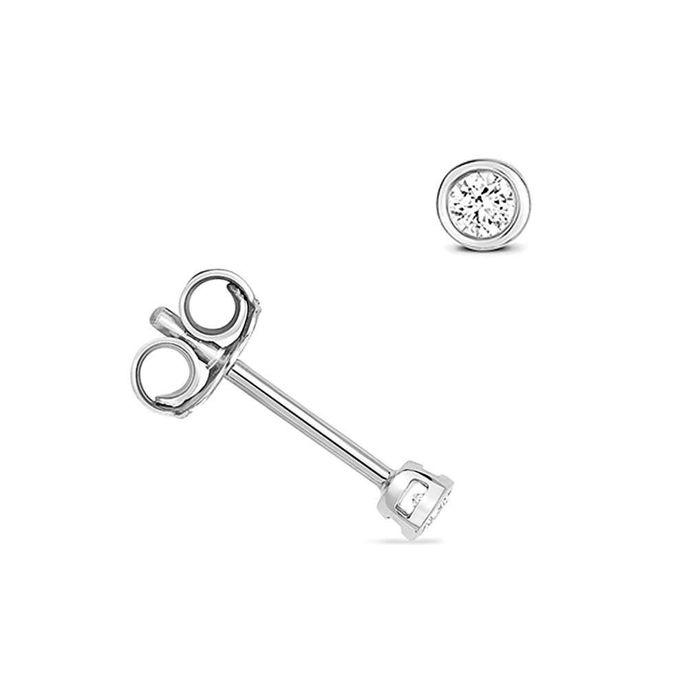 bezel setting round shape diamond stud earring