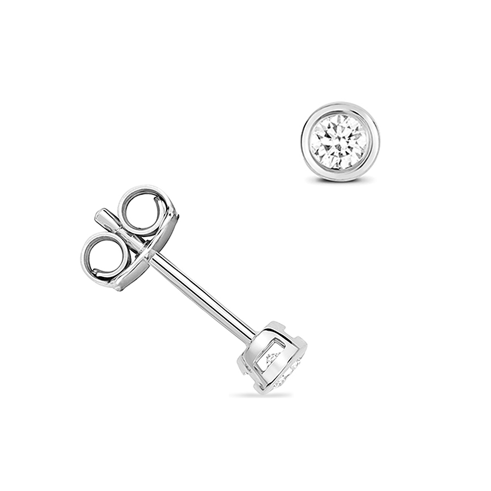 bezel setting round shape diamond stud earring