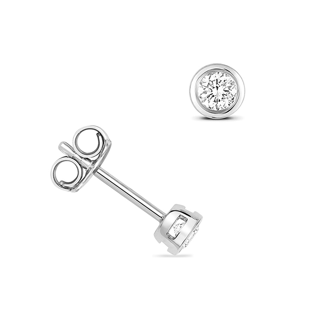 bezel setting round shape diamond stud earring