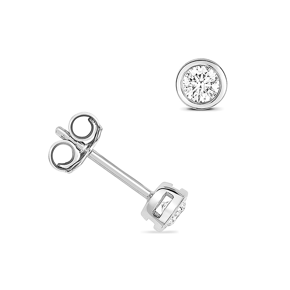 bezel setting round shape diamond stud earring