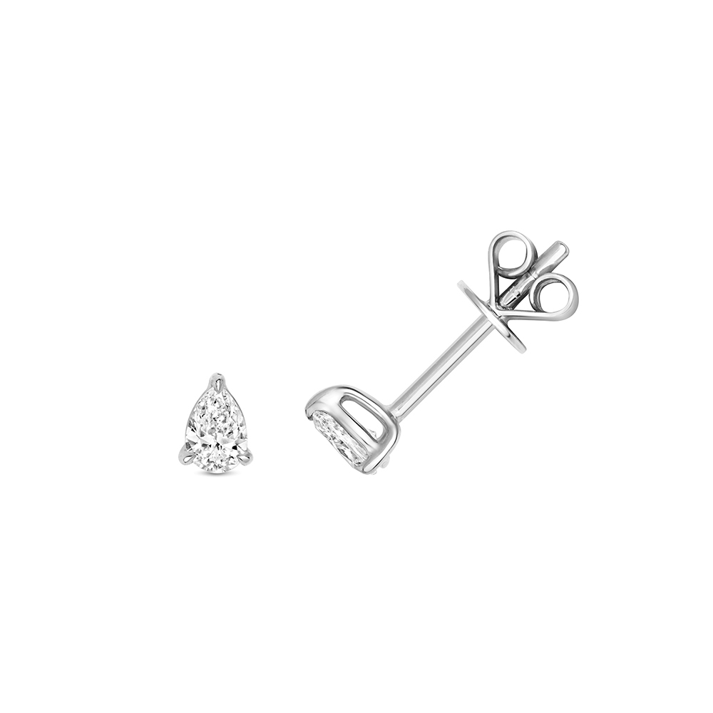 3 prong setting pear shape diamond stud earring