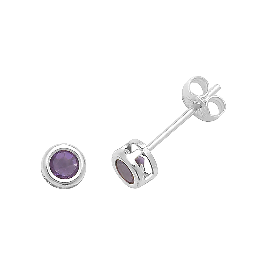 bezel setting round shape gemstone stud earring