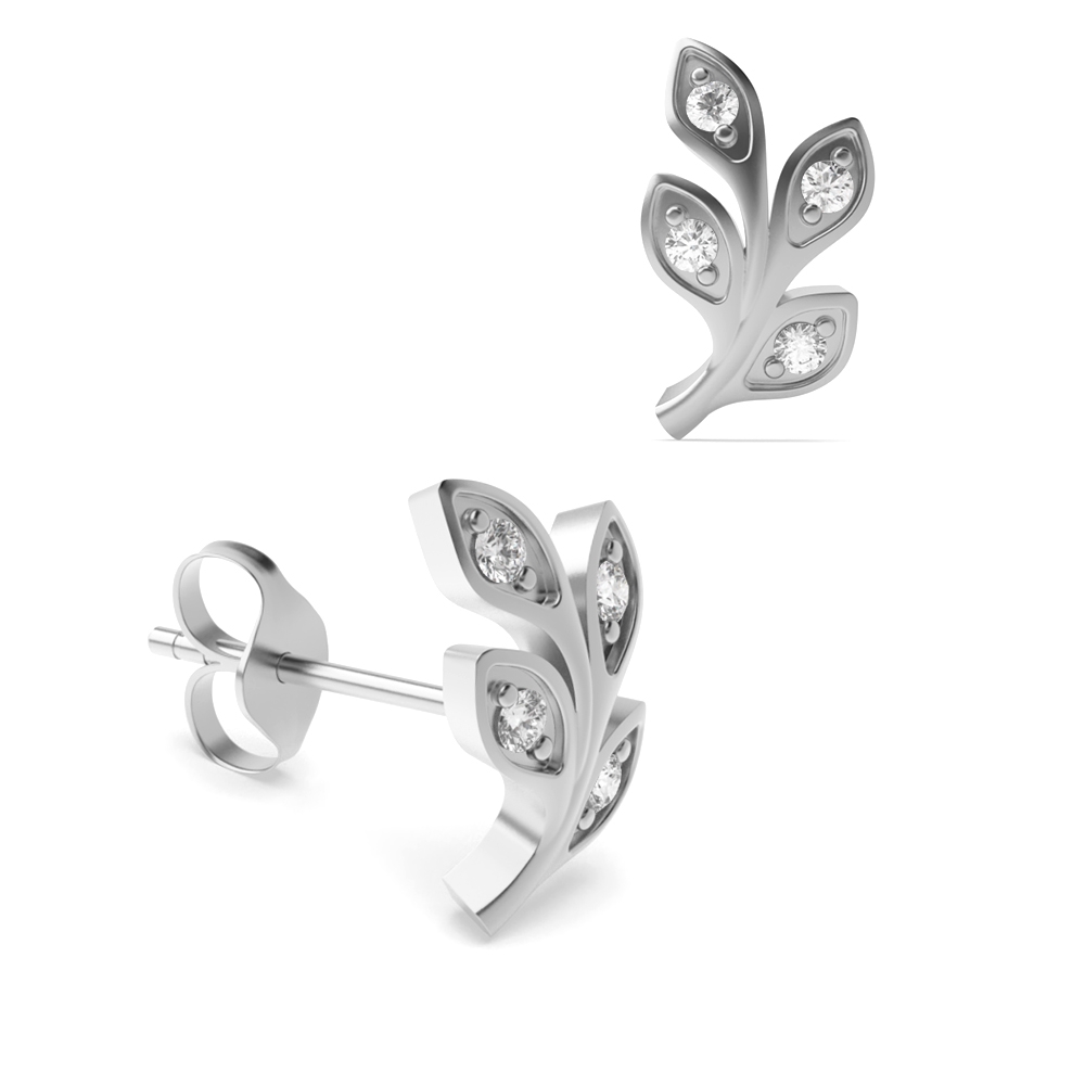 2 Prong setting round diamond leaf shape round diamond earrings
