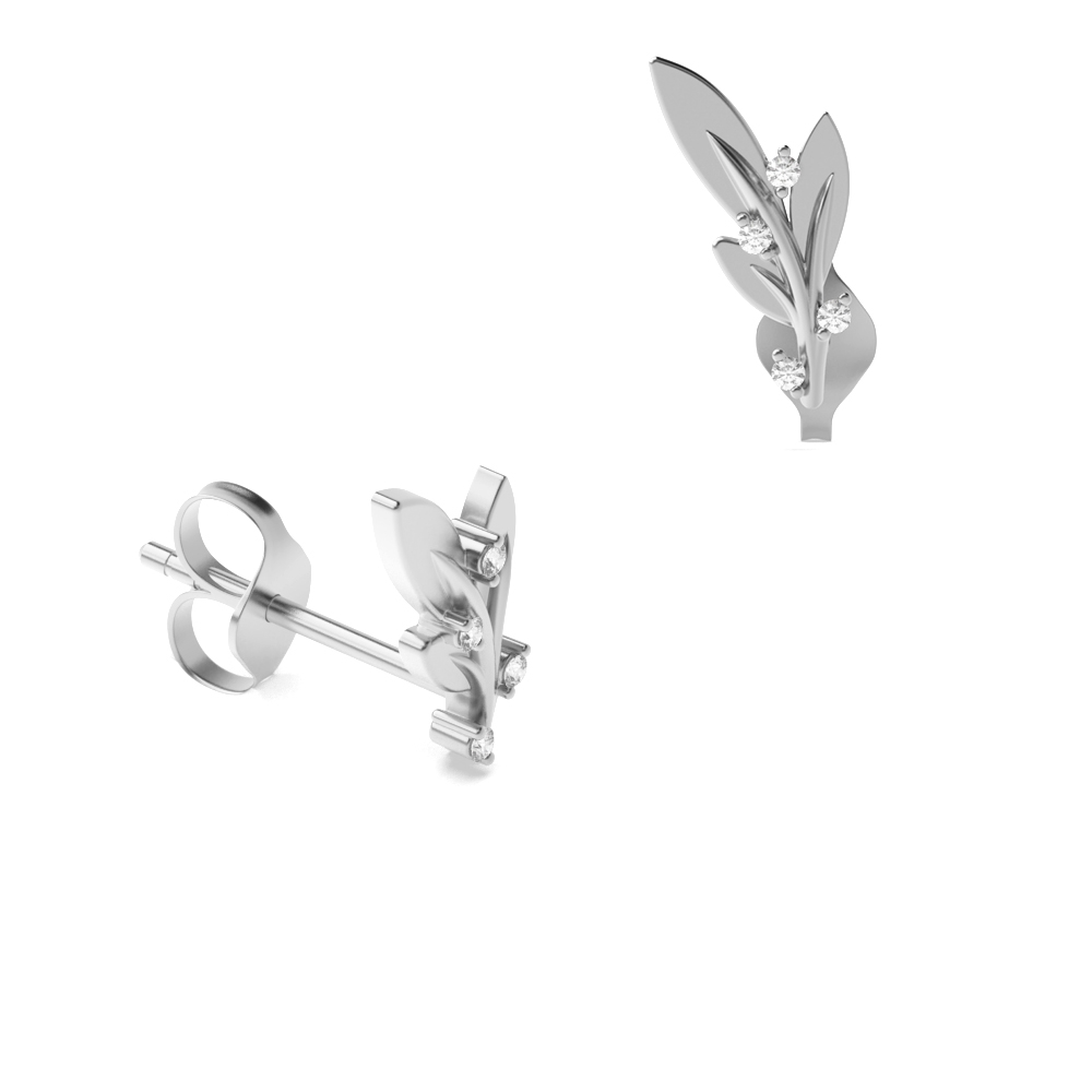 2 Prong setting round diamond leaf shape round diamond earrings