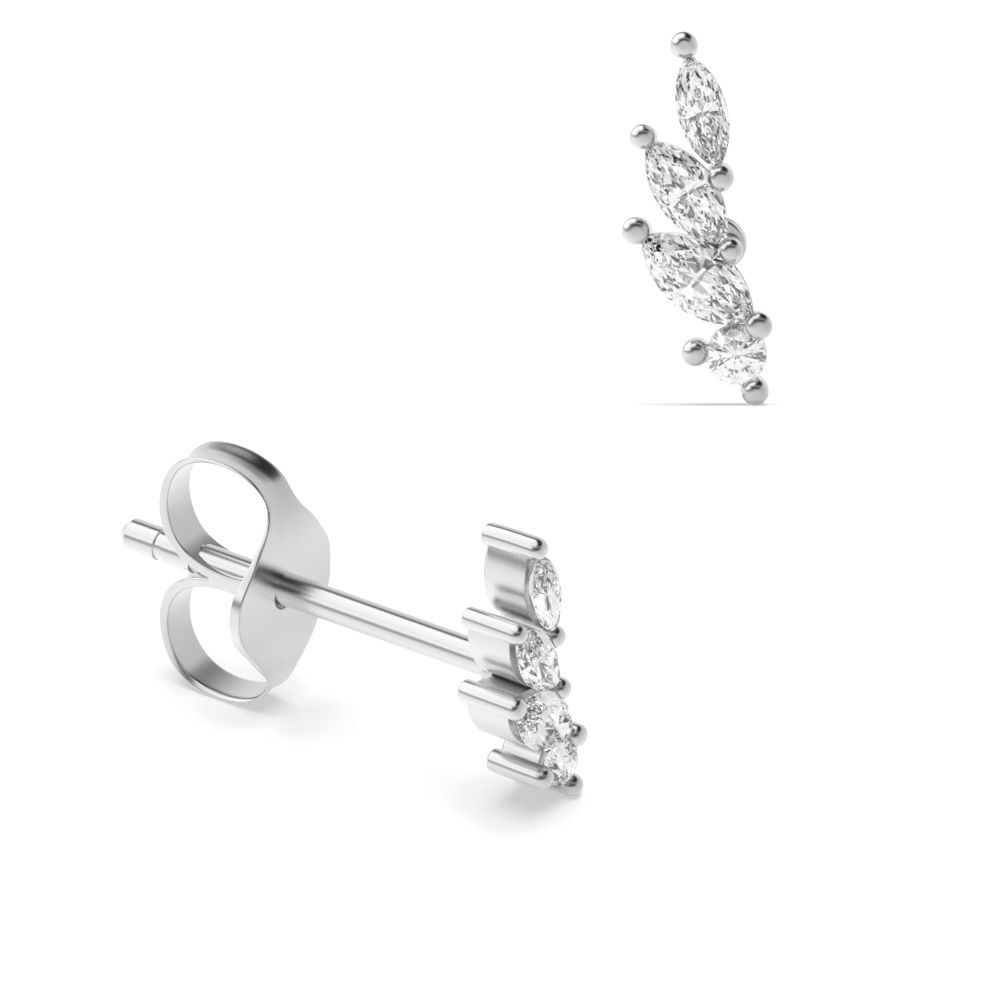 2 Prong setting marquise and round diamond designer earrings