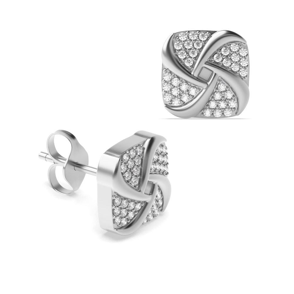 pave setting round shape diamond cluster earring