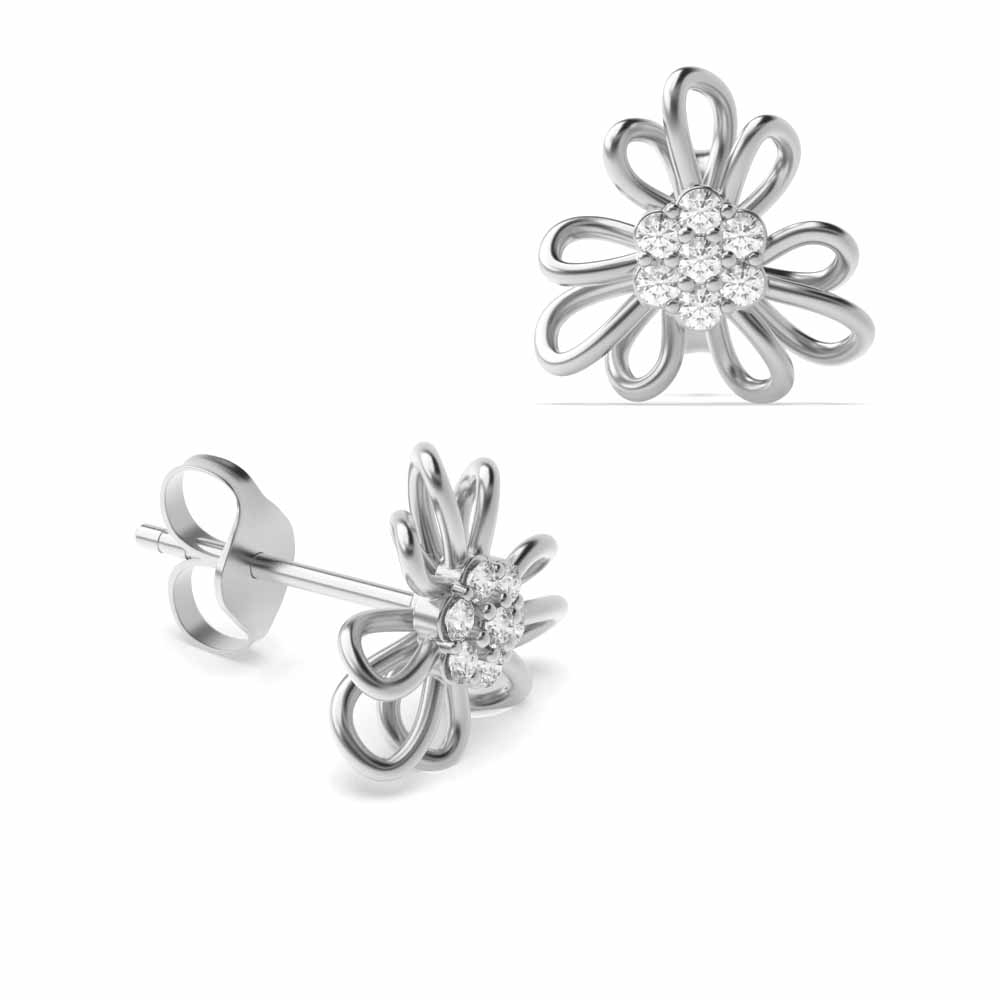 4 prong setting round shape flower style diamond designer earring