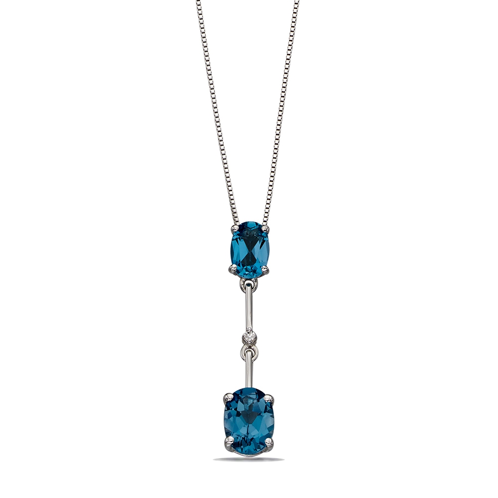 Blue Topaz Stick Drop Diamond Pendant (25mm X 5mm)