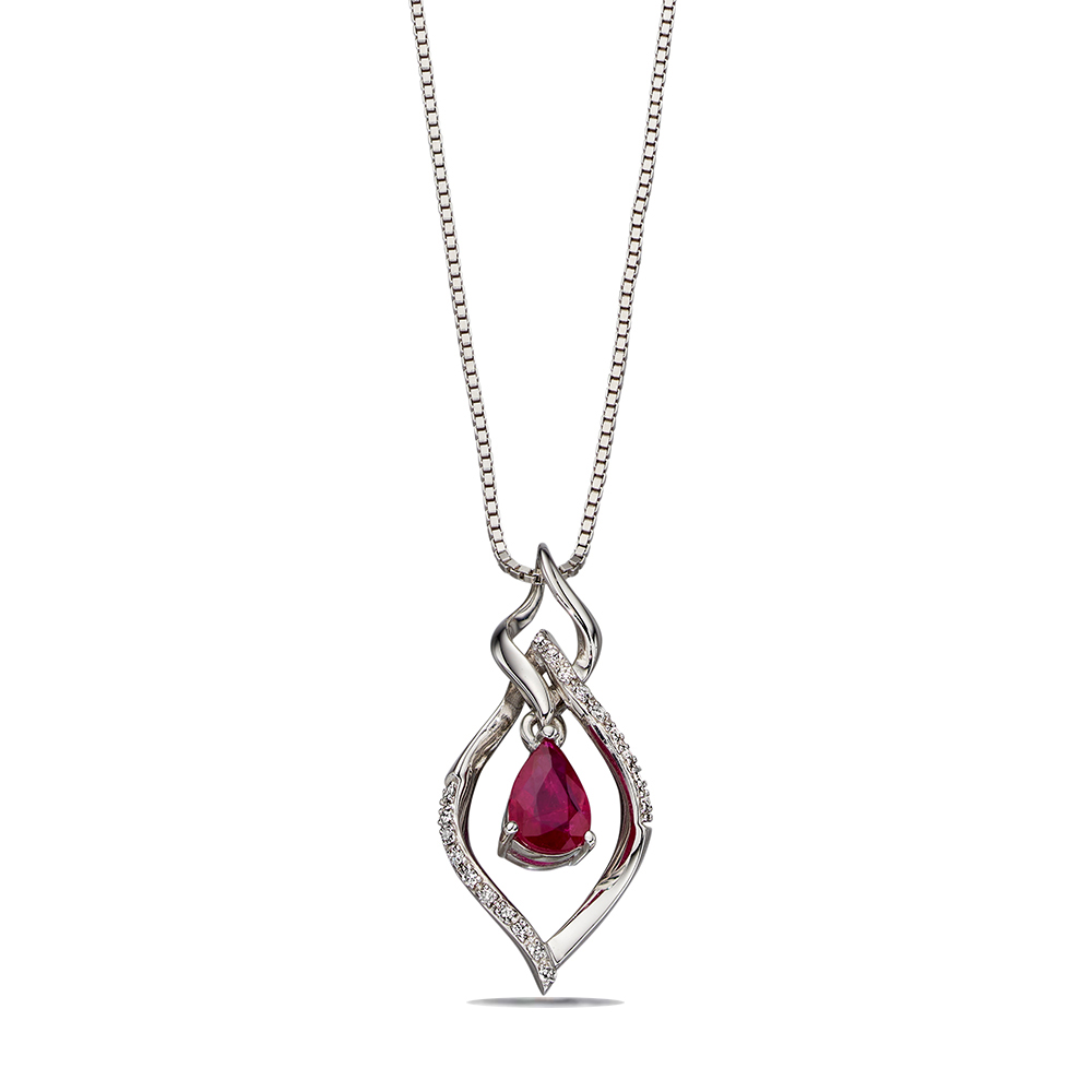 Open Marquise Ruby &amp; Diamond Pendant (20mm X 10mm)