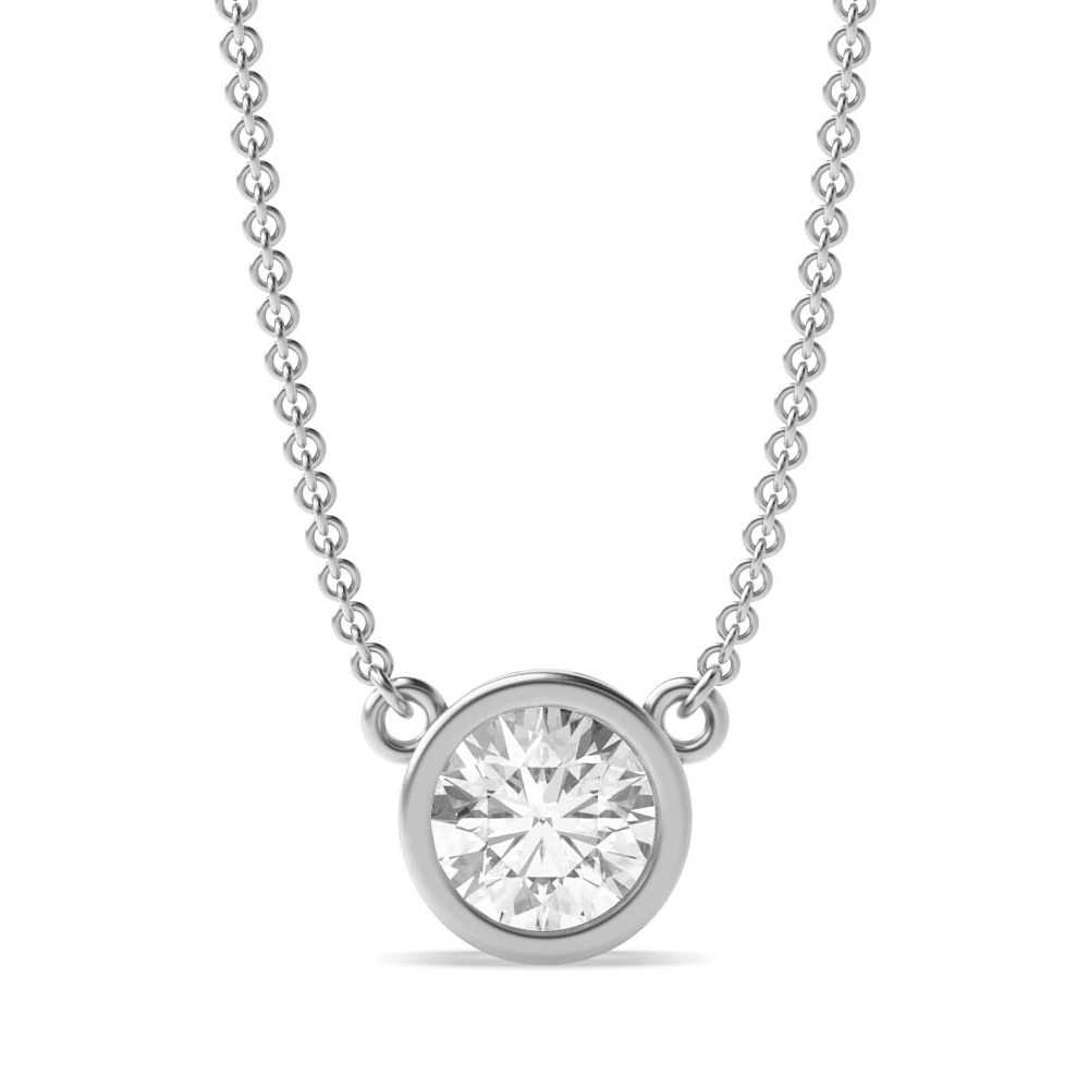 Full Bezel Set Round Solitaire Diamond Pendant in White, Yellow, Rose Gold and Platinum