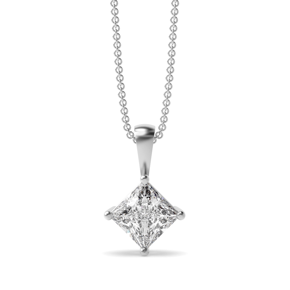 Gold Chain Princess Solitaire Diamond Pendant Necklace