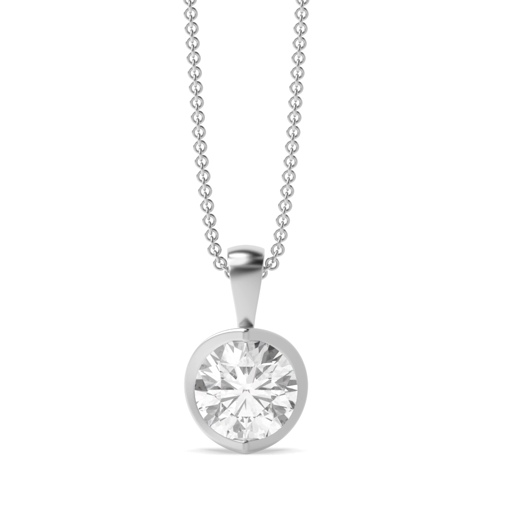 Gold Necklace Semi Bezel Set Round Solitaire Diamond Pendant