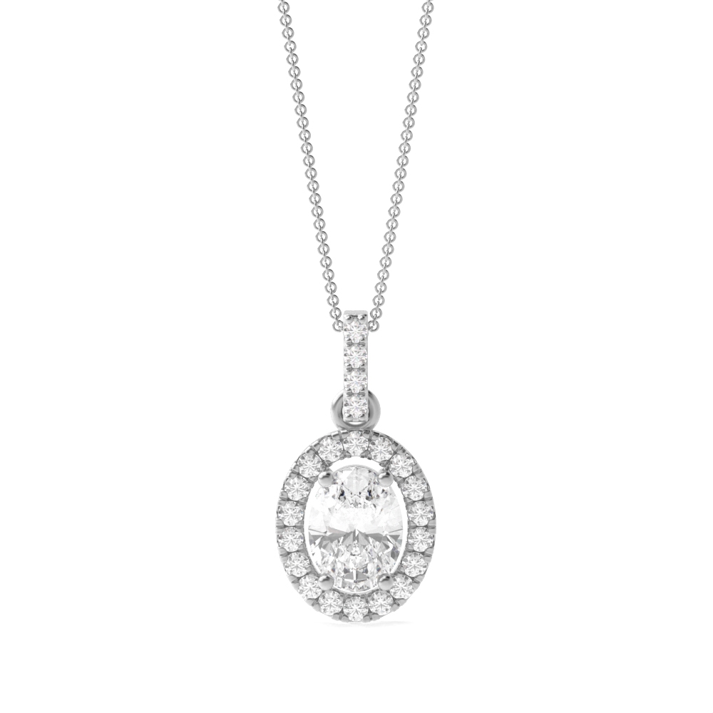 Classic Popular Style Oval Shape Halo Diamond Pendant