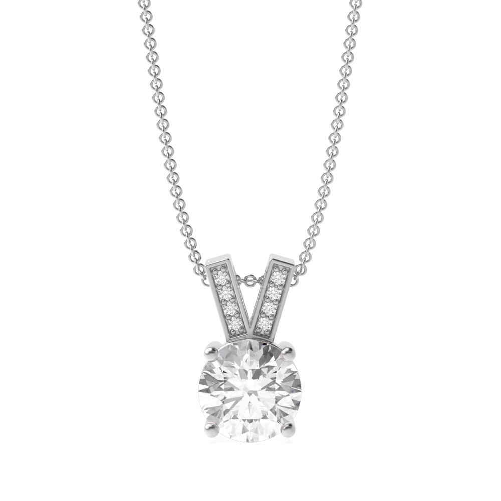 Diamond Set V Shape Bale Round Shape Solitaire Diamond Necklace