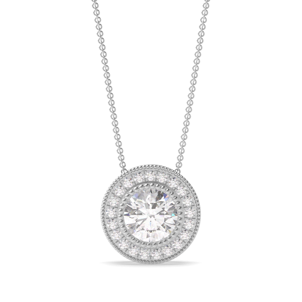 Vintage Style Miligrain Sliding Round Shape Halo Diamond Pendant