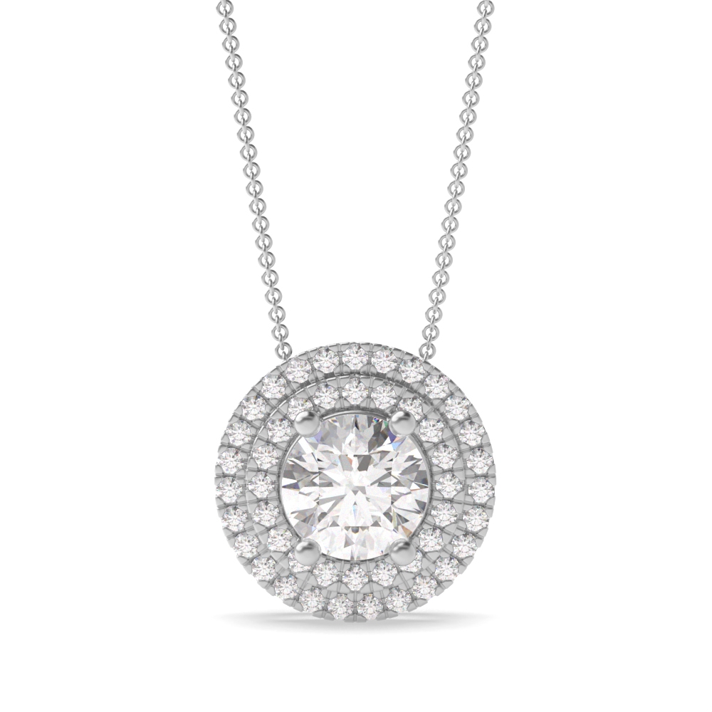Double Row Round Shape Halo Diamond Necklace Pendant