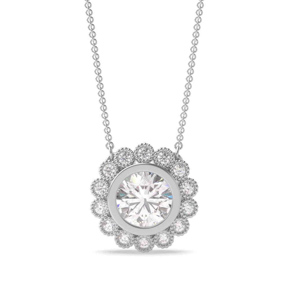 Miligrain Sliding Round Shape Halo Diamond Pendant