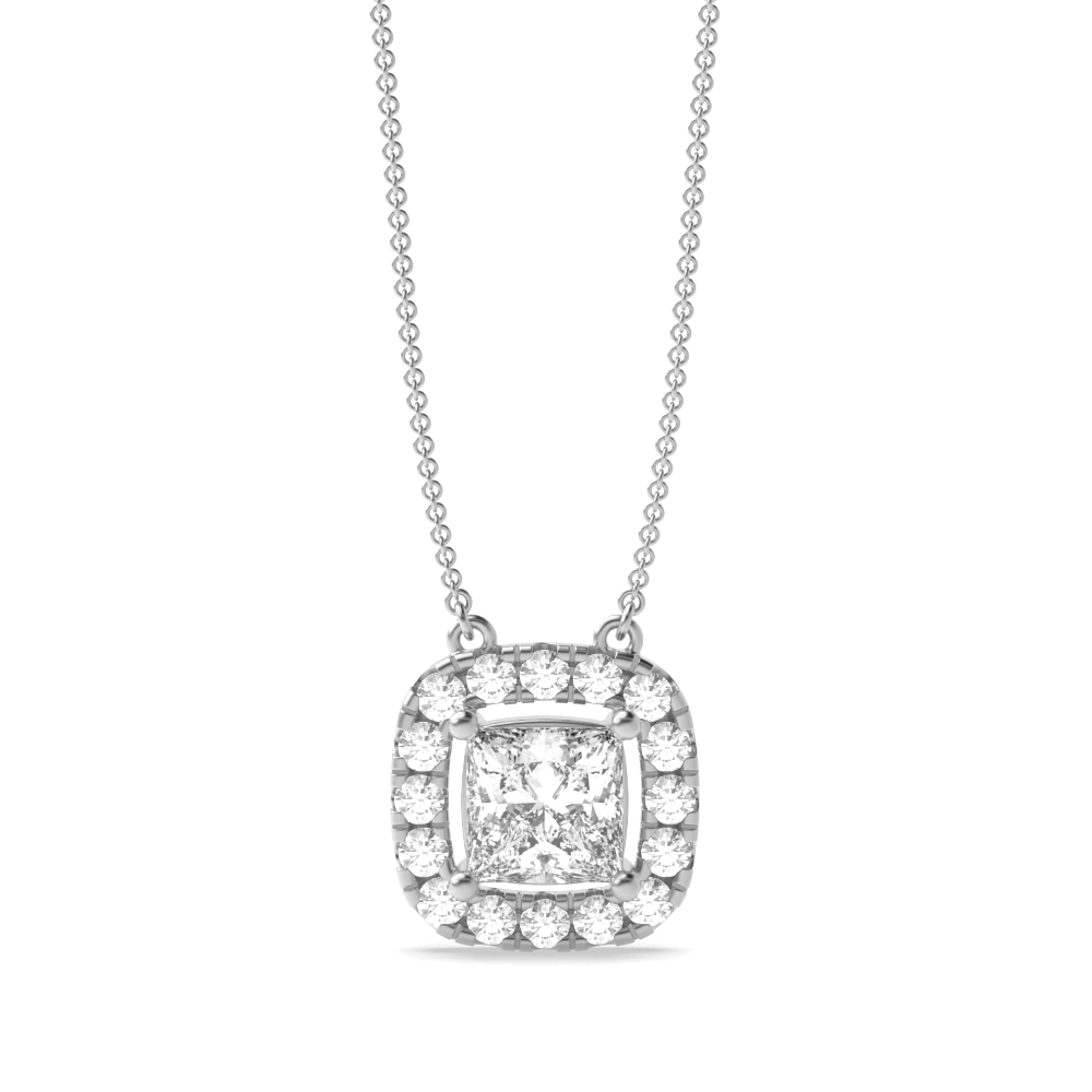 Sliding Style Princess Shape Halo Diamond Pendant Necklace