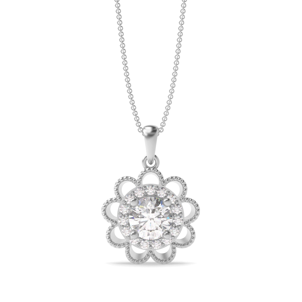Flower Style Halo Round Shape Designer Pendant