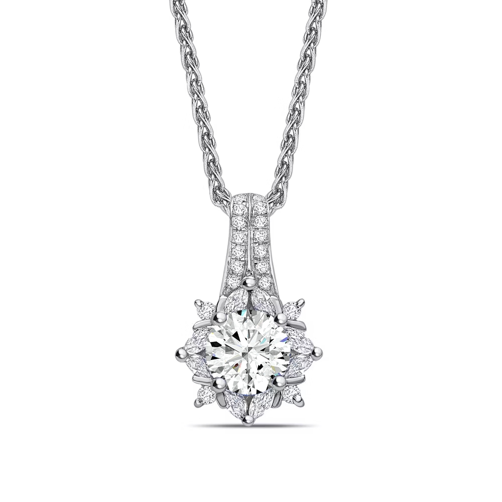 Two Row Star Style Sapphire Round Shape Halo Diamond Necklace