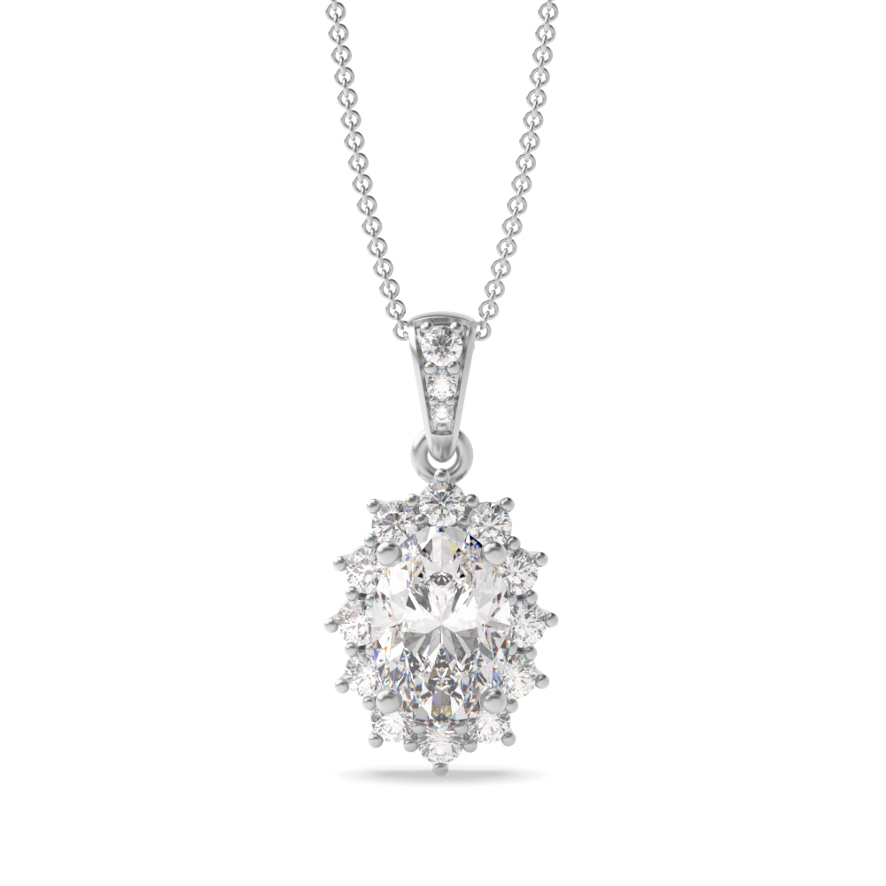 Star Halo Dangling Oval Shape Halo Diamond Pendant Necklace