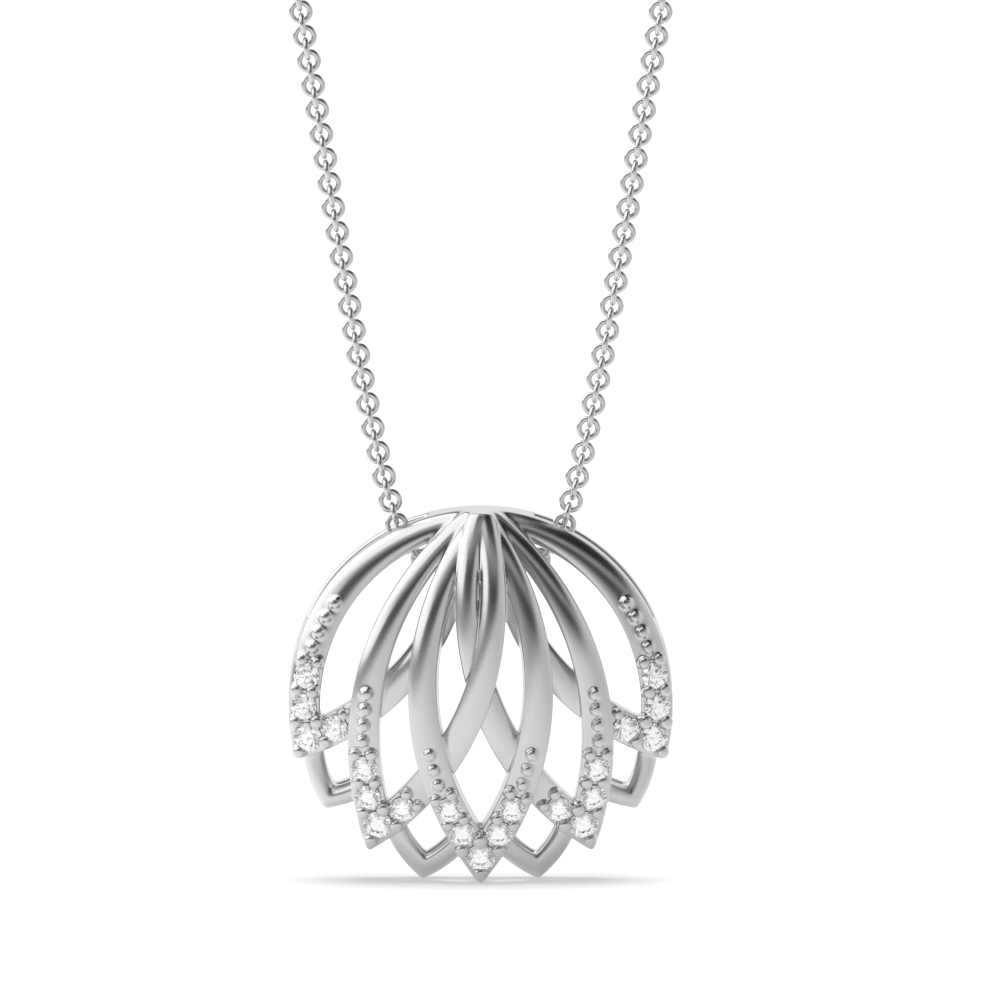 Lotus Style Designer Diamond Pendant Necklace (16mm X 16mm)