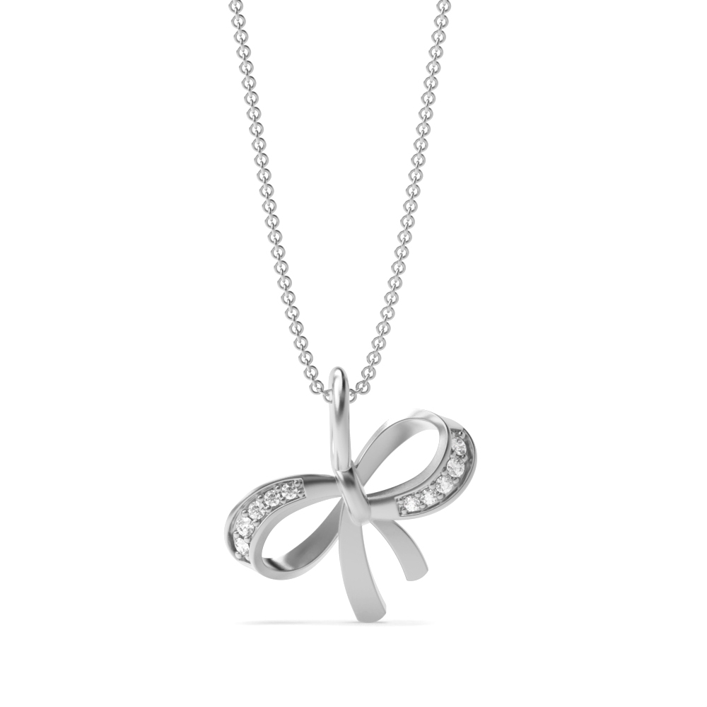 Delicate Bow Diamond Pendant in White, Yellow or Rose Gold (12mm X 16mm)