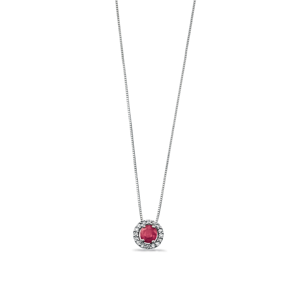 Round Shape Ruby with Pave Set Diamond Pendant (8.5mm X 7mm)