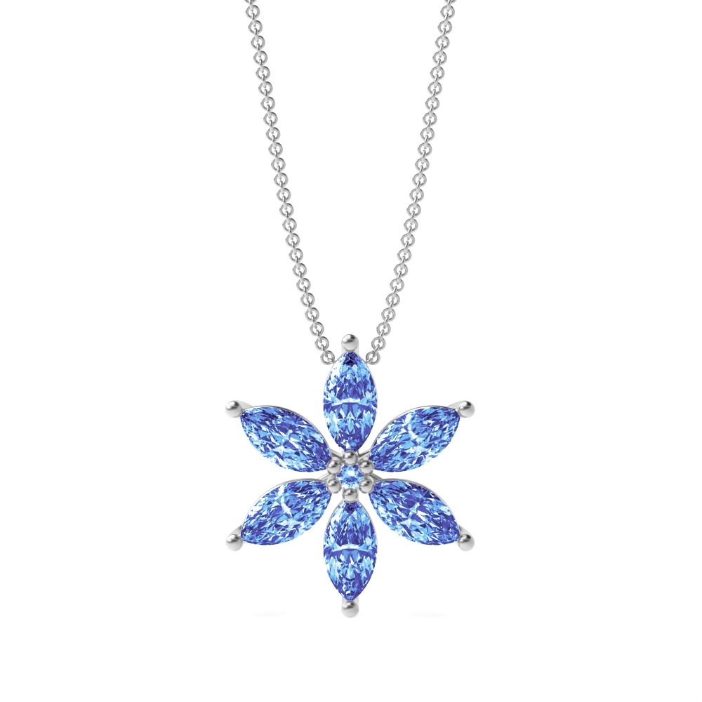 Tanzanite and Diamond Flower Style Diamond Pendants (12.6mm X 11mm)