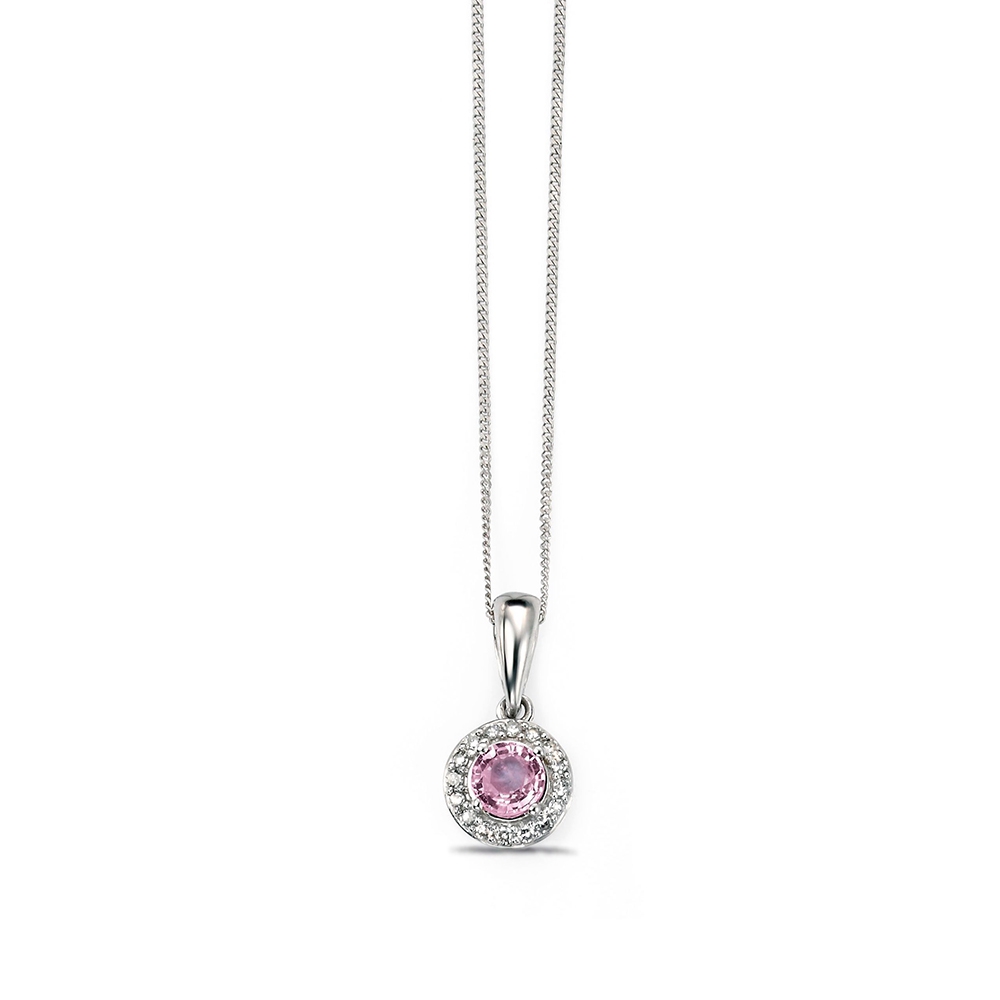 Pink Sapphire and Diamond Cluster Halo Diamond Pendants (13mm X 6.5mm)-s