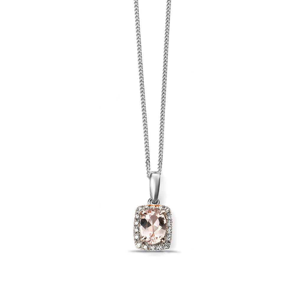 White Yellow or Rose gold Diamond and Morganite Pendant (16 mm X 7mm)