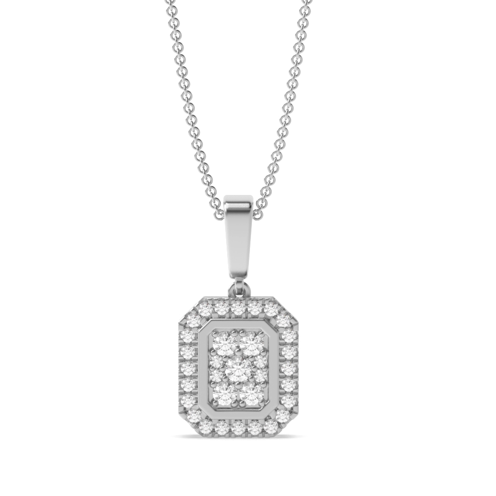 0.25 Carat Emerald Shape Cluster Solitaire Diamond Pendant Necklace for Women